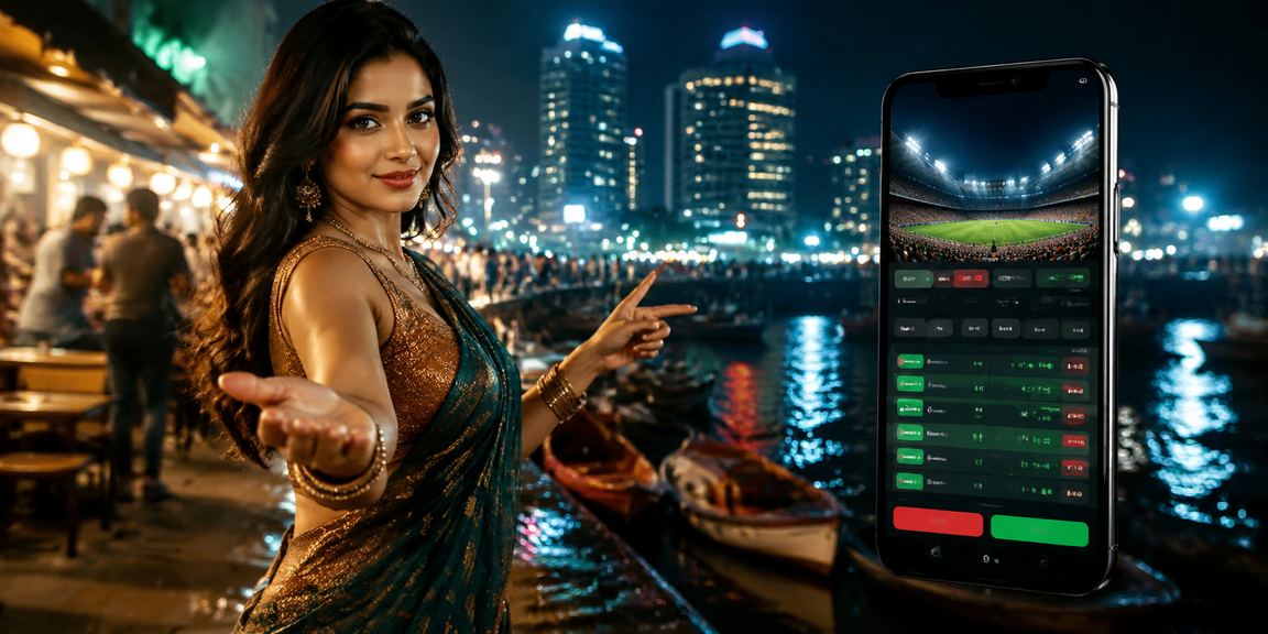 Checking Sports Betting on mobile at a Dhaka night market